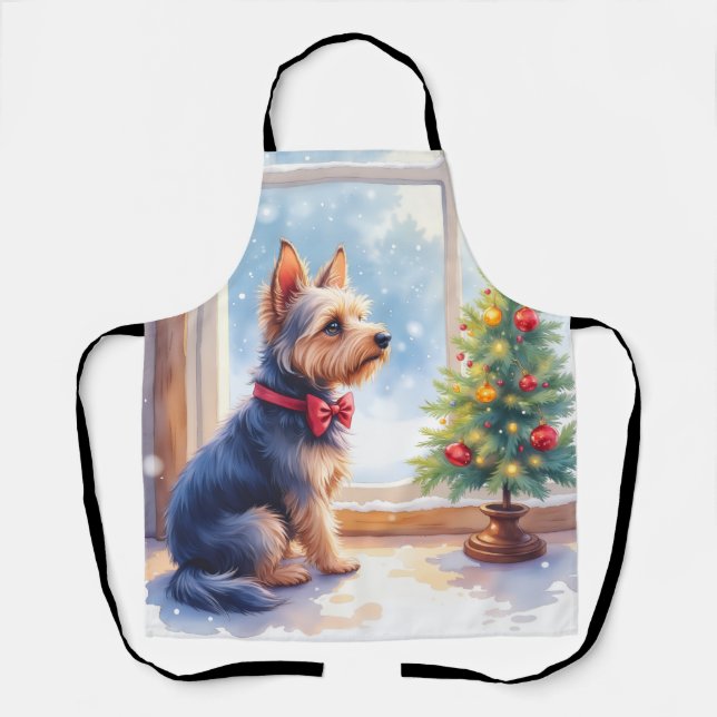 Watercolor Australian Terrier Tabletop Christmas Apron (Front)