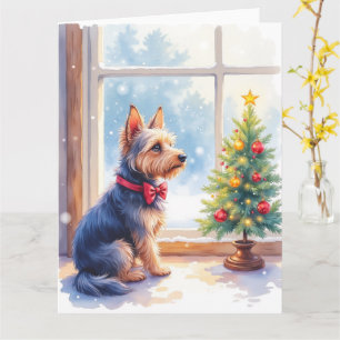 Watercolor Australian Terrier Tabletop Christmas Card