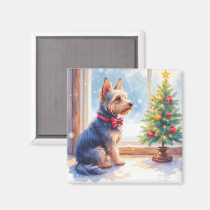 Watercolor Australian Terrier Tabletop Christmas Magnet