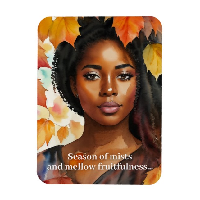 Watercolor Autumn Black Woman Art Keats Poem Magnet (Vertical)