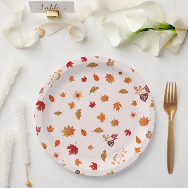 Watercolor Autumn Blooms Fall Botanical Pattern Paper Plate (Wedding)