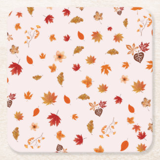 Watercolor Autumn Blooms Fall Botanical Pattern Square Paper Coaster
