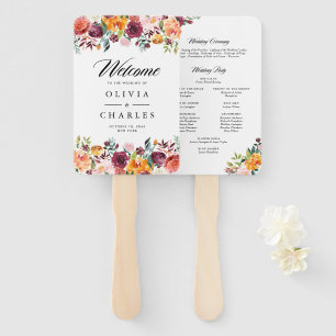 Watercolor Autumn Blooms Fall Wedding Program Hand Fan
