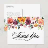 Watercolor Autumn Blooms Fall Wedding Thank You