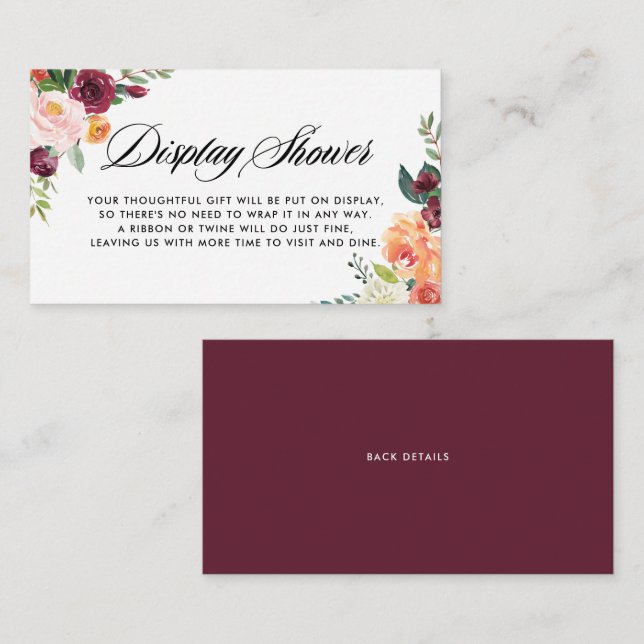 Watercolor Autumn Blooms Floral Display Shower Enclosure Card (Front/Back)