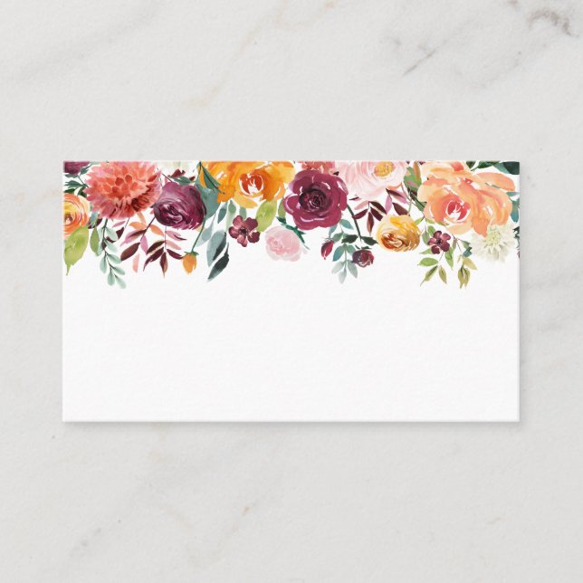 Watercolor Autumn Blooms Garland Fall Wedding Place Card (Front)