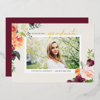 Watercolor Autumn Blooms Photo Graduation
