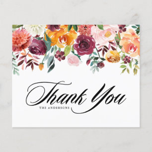 Watercolor Autumn Blooms Wedding Thank You Card