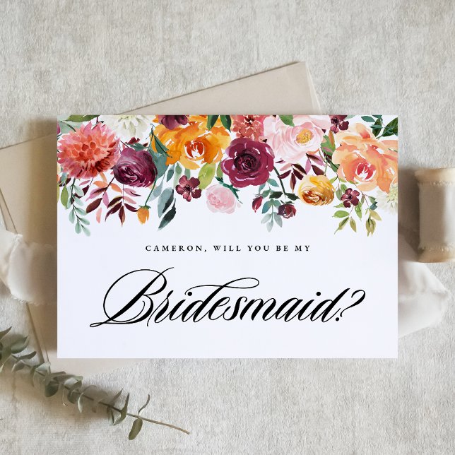Watercolor Autumn Blooms Will You Be My Bridesmaid (Creator Uploaded)