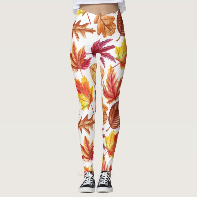 Watercolor autumn botanic, seamless composition. leggings (Front)