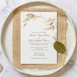 Watercolor Autumn Branch Simple Wedding Invitation