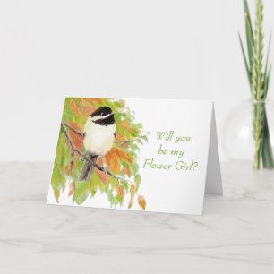 Watercolor Autumn Chickadee Flower Girl Invite