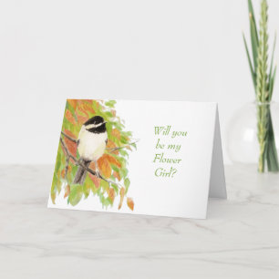 Watercolor Autumn Chickadee Flower Girl Invite