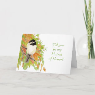 Watercolor Autumn Chickadee Matron of Honour Invit Invitation