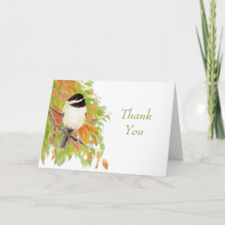 Watercolor Autumn Chickadee Wedding Thank you Card