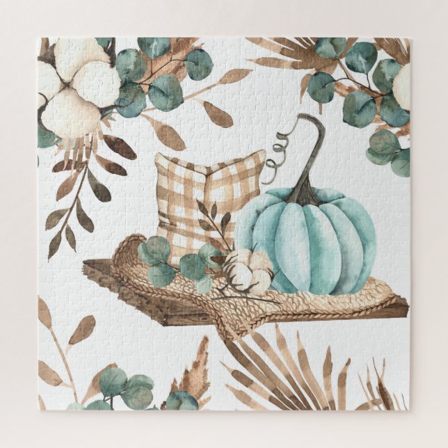 Watercolor Autumn: Coloured Pumpkin Pattern Jigsaw Puzzle (Vertical)