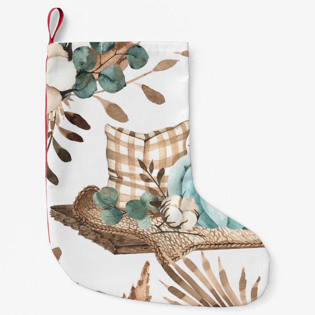 Watercolor Autumn: Coloured Pumpkin Pattern Small Christmas Stocking (Front)