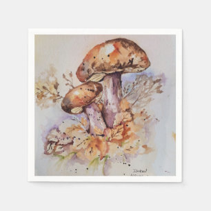 Watercolor autumn colours mushrooms napkin