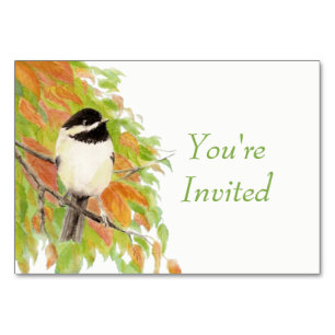 Watercolor Autumn Fall Chickadee Bird Wedding Table Number