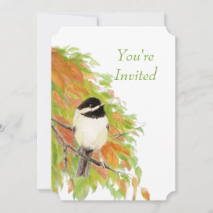 Watercolor Autumn Fall Chickadee Wedding Invite