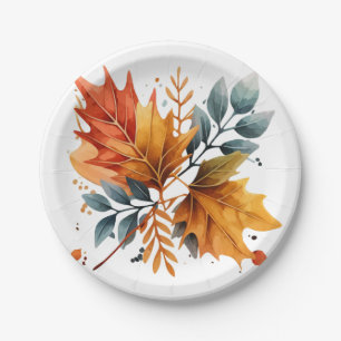 Watercolor Autumn Fall Colour Leaves Paper Plate