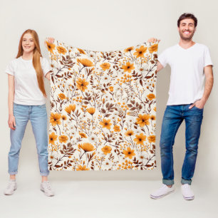 Watercolor Autumn Fall Flowers And Leaves Fleece Blanket
