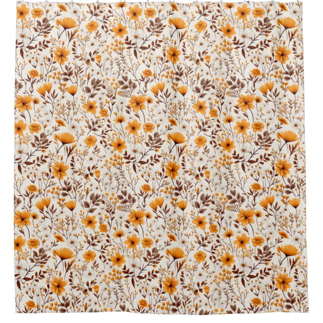 Watercolor Autumn Fall Flowers And Leaves Shower Curtain (Front)