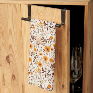 Watercolor Autumn Fall Flowers And Leaves Tea Towel