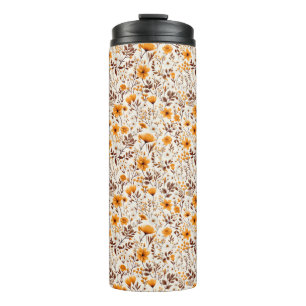 Watercolor Autumn Fall Flowers And Leaves Thermal Tumbler