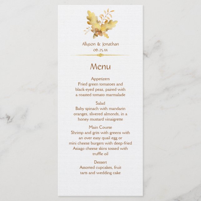 Watercolor Autumn Fall Leaves Menu 1 | (Front)