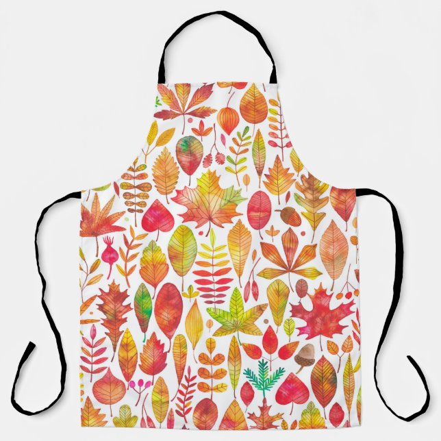 Watercolor autumn fall leaves seamless pattern apron (Front)