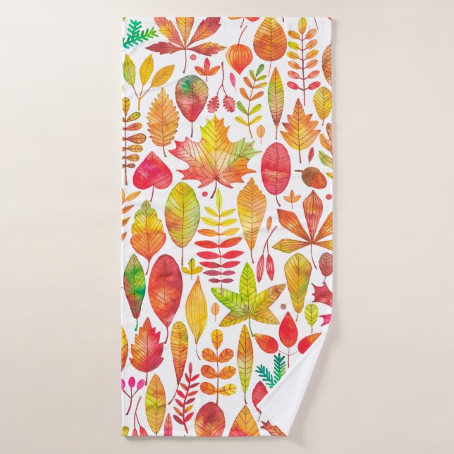 Watercolor autumn fall leaves seamless pattern bath towel (Bath Towel)