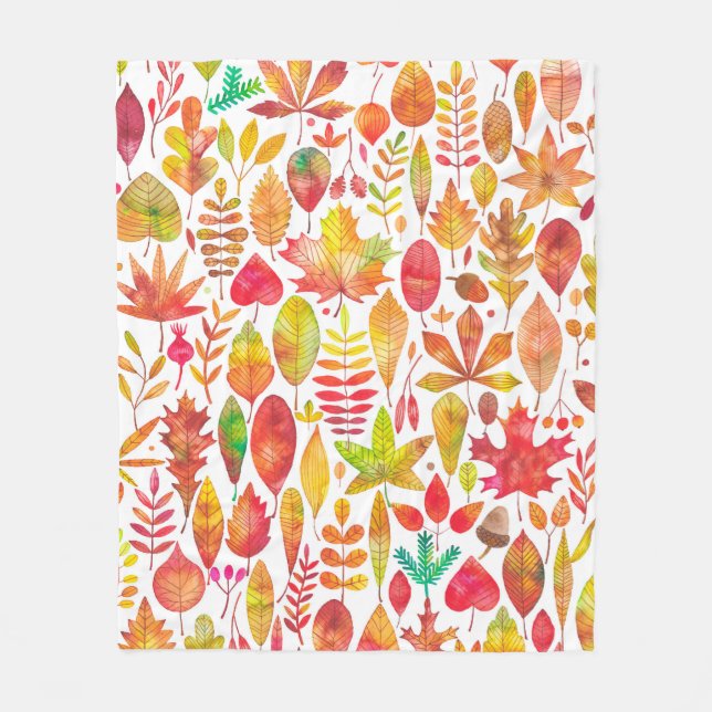Watercolor autumn fall leaves seamless pattern fleece blanket (Front)