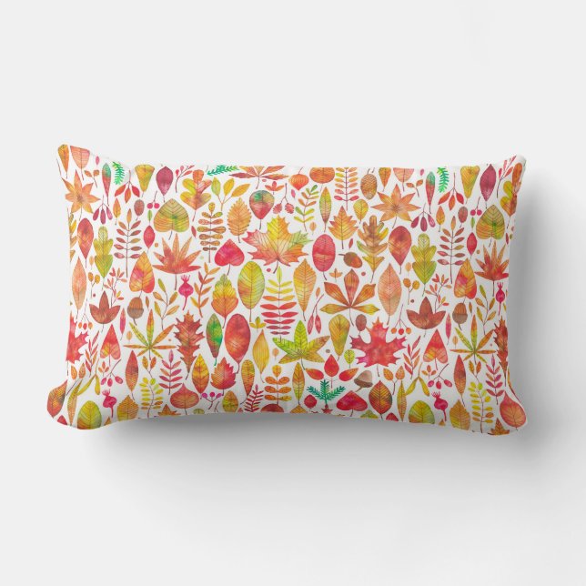 Watercolor autumn fall leaves seamless pattern lumbar cushion (Front)