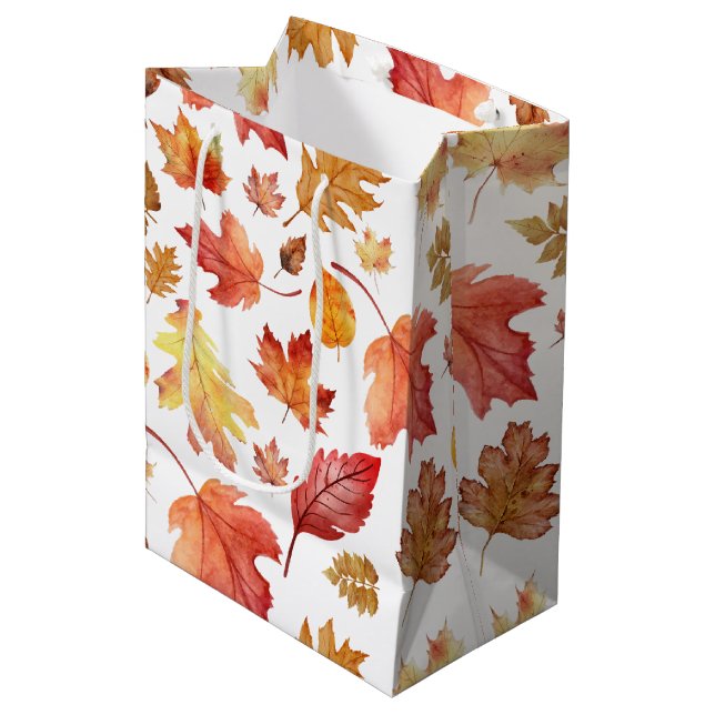Watercolor Autumn Fall Leaves Seamless Pattern Medium Gift Bag (Front Angled)