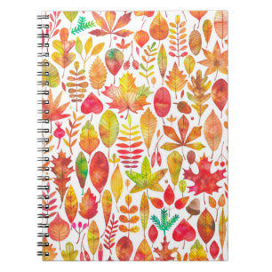 Watercolor autumn fall leaves seamless pattern notebook