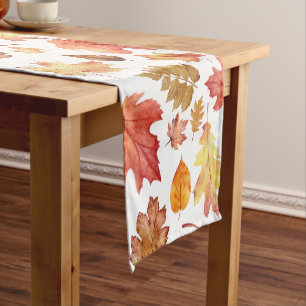 Watercolor Autumn Fall Leaves Seamless Pattern Short Table Runner