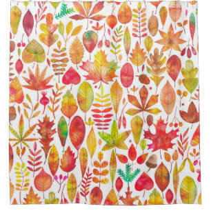 Watercolor autumn fall leaves seamless pattern shower curtain