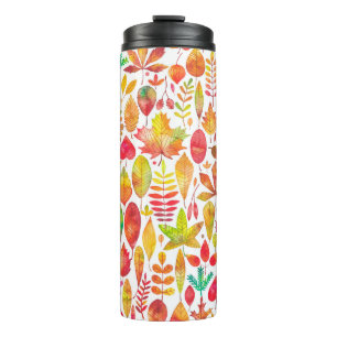Watercolor autumn fall leaves seamless pattern thermal tumbler