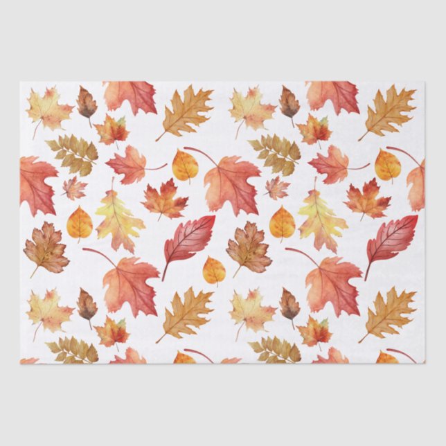 Watercolor Autumn Fall Leaves Seamless Pattern Tissue Paper (Front)