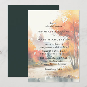 Watercolor Autumn Fall Outdoor Wedding Invitation