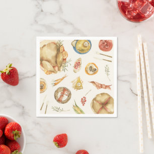 Watercolor Autumn Fall Turkey Thanksgiving Dinner Napkin