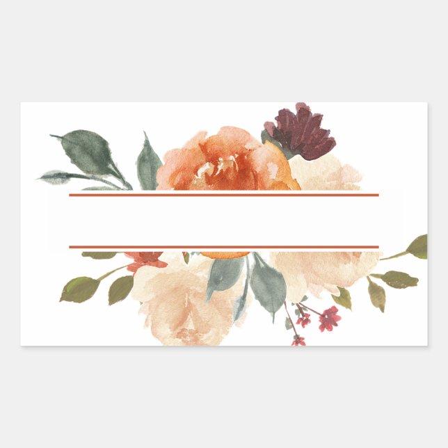 Watercolor autumn floral bouquet rectangular sticker (Front)