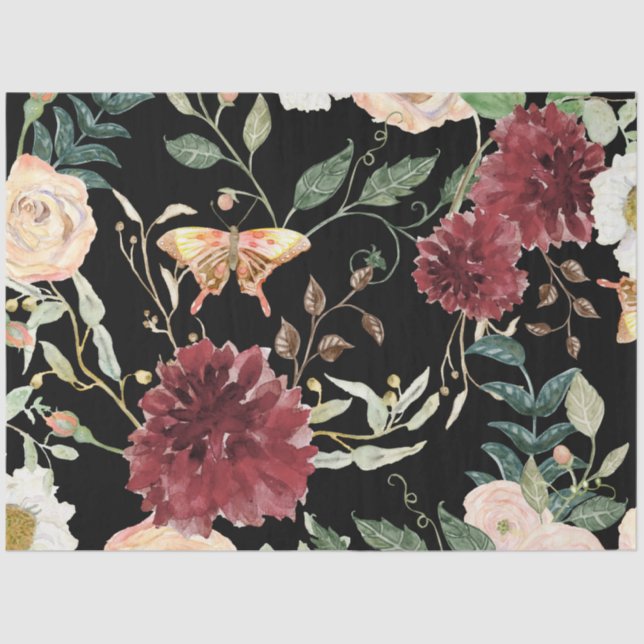 Watercolor Autumn Floral butterfly Fall Decoupage Tissue Paper (Front)