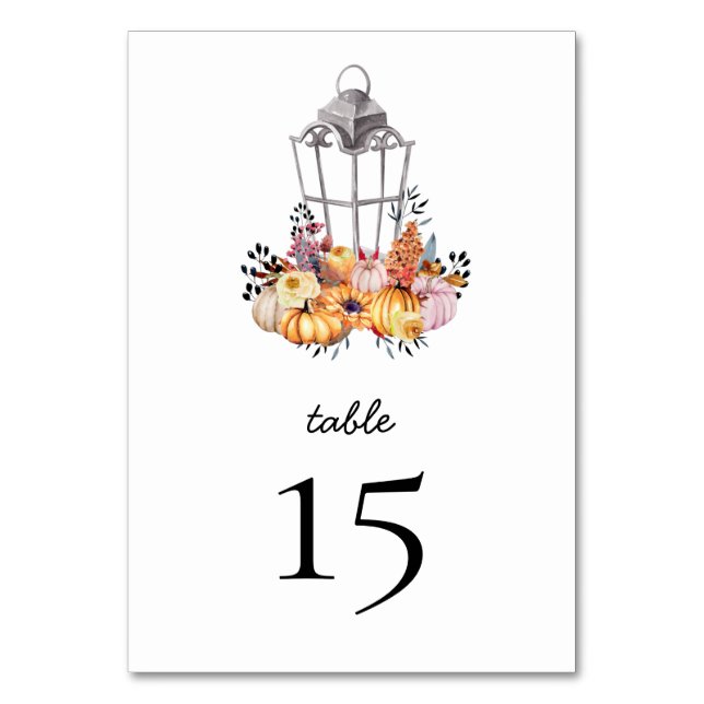 Watercolor Autumn Floral Pumpkin Table Card (Front)
