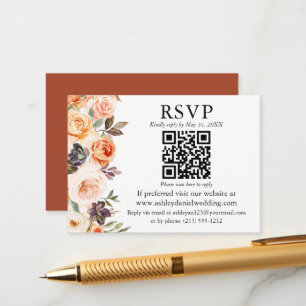 Watercolor Autumn Floral QR RSVP Terracotta Enclosure Card