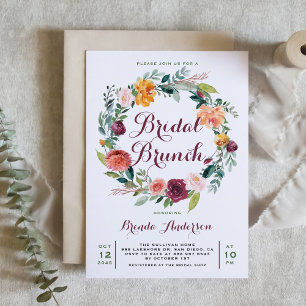 Watercolor Autumn Floral Wreath Bridal Brunch Invitation