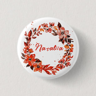 Watercolor Autumn Florals Custom Name 3 Cm Round Badge