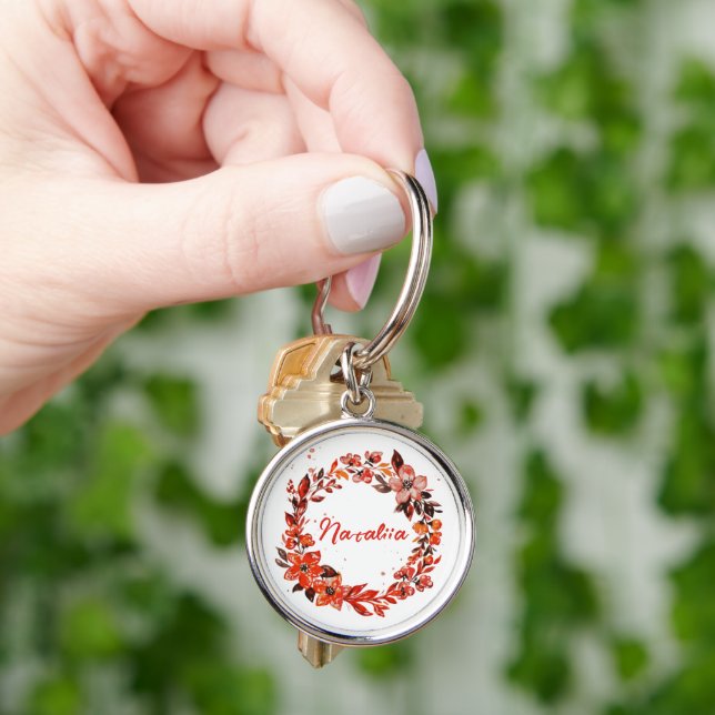 Watercolor Autumn Florals Custom Name  Key Ring (Hand)