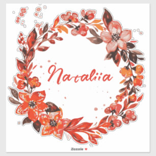 Watercolor Autumn Florals Custom Name Sticker